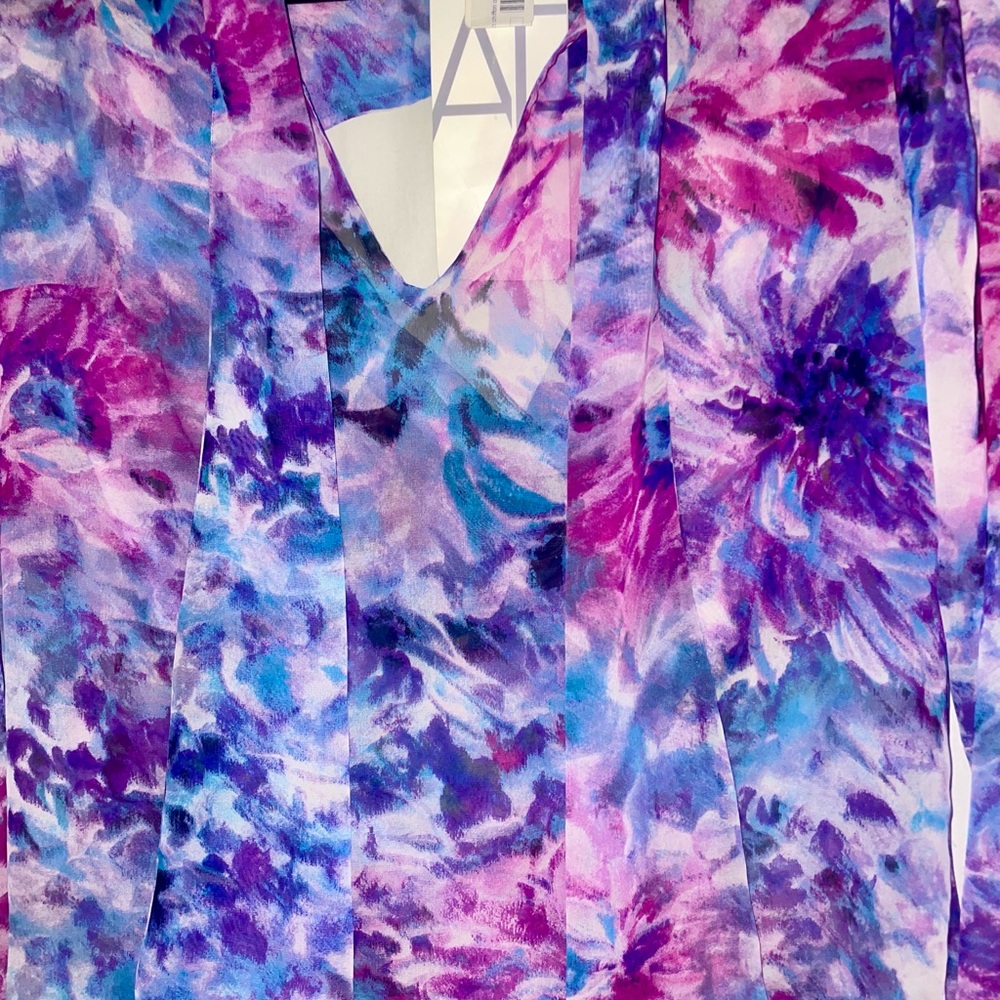 Silk Floral Print Dress Shirt With Ties & Cutout In The Back By Abi Ferrin New - Picture 15 of 16